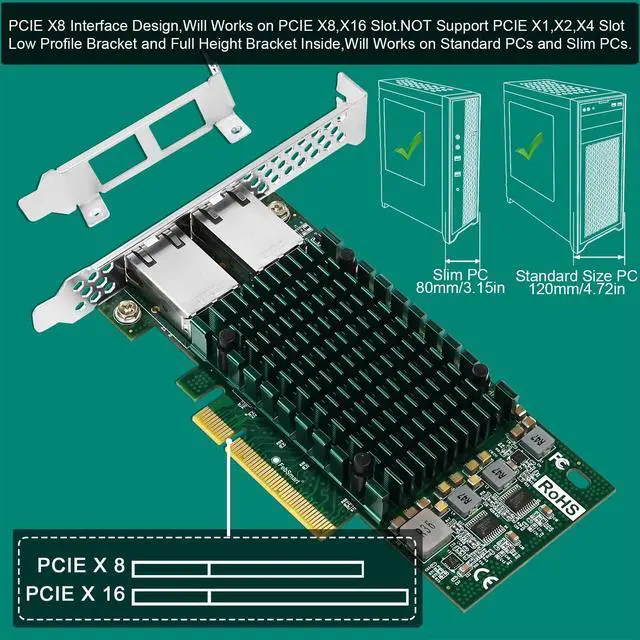 Alt view image 7 of 7 - PCIE X8 Interface to 2X 10Gbps RJ45 Ports Network Adapter, Intel X540-AT2 Ethernet Controller, 2X 10GbE RJ45 Interface PCIE NIC Card, PCI Express 10GbE Converged Network Adapter (X540T2)