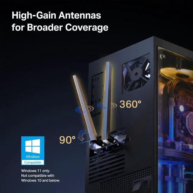 Alt view image 5 of 7 - WiFi 7 BE6500 PCIe WiFi Card Archer TBE400E | Tri-Band Network Card for Desktop PC | Bluetooth 5.4| High-Gain Antennas| MLO, WPA3| Supports AMD/Intel Motherboard | Not Compatible w/Windows 10
