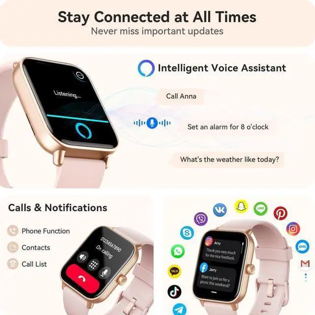 Alt view image 3 of 7 - Smart Watch for Women Android & iPhone, Alexa Built-in, IP68 Waterproof Activity Fitness Tracker with Bluetooth Call (Answer/Make), 1.8" Smartwatch with Heart Rate/SpO2/Sleep Monitor, 100+ Sports Mode