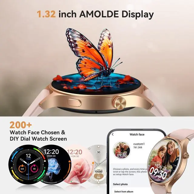 Alt view image 5 of 7 - Smart Watch for Men Women, AMOLED Ultra-Clear Screen Fitness Trackers with Heart Rate/Sleep/SpO2 Monitor, Smartwatch for iPhone/Samsung/Android,(Rose Gold and Black)
