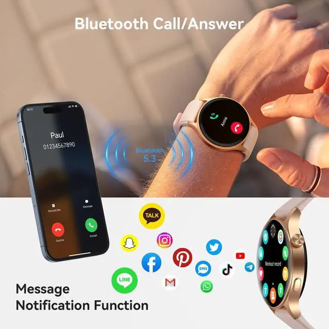 Alt view image 3 of 7 - Smart Watch for Men Women, AMOLED Ultra-Clear Screen Fitness Trackers with Heart Rate/Sleep/SpO2 Monitor, Smartwatch for iPhone/Samsung/Android,(Rose Gold and Black)