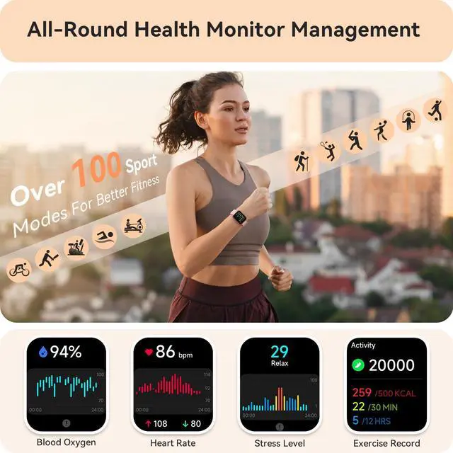Alt view image 3 of 7 - Smart Watch for Women, Smartwatch for iPhone & Android Bluetooth (Answer/Call) Built-in Alexa, 1.91" HD Fitness Tracker with 105+ Sport Modes, IP68 Waterproof, Sleep/Heart Rate/SpO2/Stress Monitor