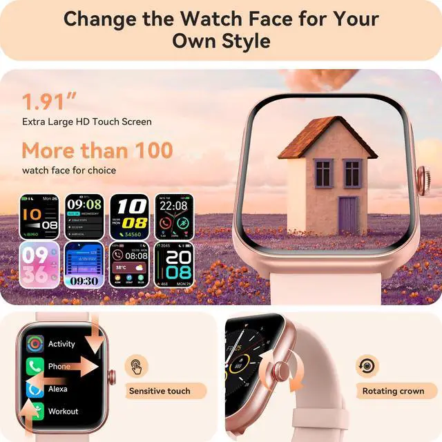 Alt view image 5 of 7 - Smart Watch for Women, Smartwatch for iPhone & Android Bluetooth (Answer/Call) Built-in Alexa, 1.91" HD Fitness Tracker with 105+ Sport Modes, IP68 Waterproof, Sleep/Heart Rate/SpO2/Stress Monitor