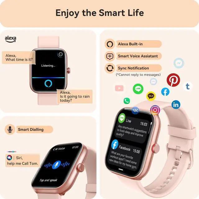 Alt view image 6 of 7 - Smart Watch for Women, Smartwatch for iPhone & Android Bluetooth (Answer/Call) Built-in Alexa, 1.91" HD Fitness Tracker with 105+ Sport Modes, IP68 Waterproof, Sleep/Heart Rate/SpO2/Stress Monitor