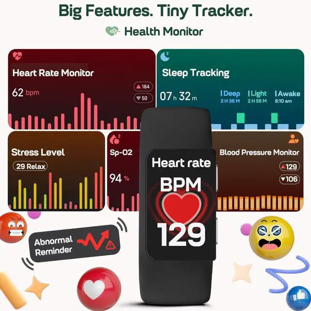 Alt view image 3 of 7 - Slim Fitness Trackers, Fitness Watch with 24/7 Heart Rate, Blood Pressure, Blood Oxygen, Stress Monitor, AMOLED Activity Tracker Step Calorie Counter, IP68 Waterproof Smart Watch for Women Men
