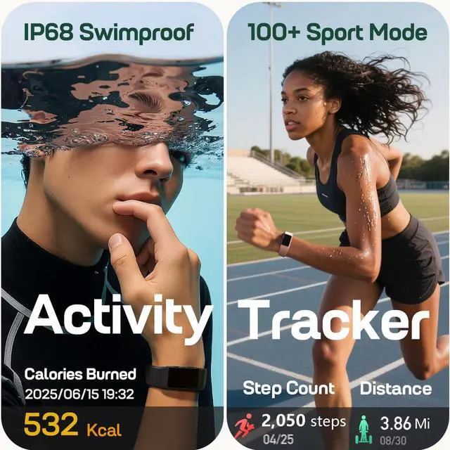Alt view image 4 of 7 - Slim Fitness Trackers, Fitness Watch with 24/7 Heart Rate, Blood Pressure, Blood Oxygen, Stress Monitor, AMOLED Activity Tracker Step Calorie Counter, IP68 Waterproof Smart Watch for Women Men