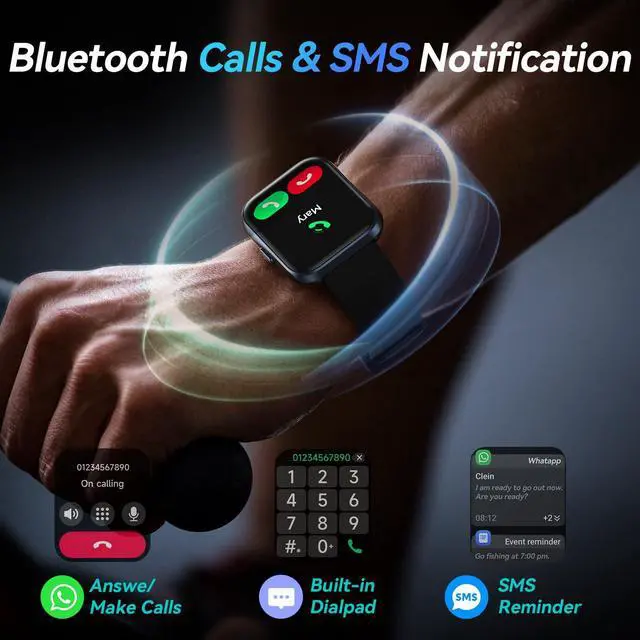 Alt view image 2 of 7 - Smart Watches for Men Android & iPhone, 1.8" Alexa Built-in Smartwatches Fitness Tracker Watch with Bluetooth Calls, IP68 Waterproof, Heart Rate/Sleep/SpO2 Monitor, 110 Sport Modes - Black