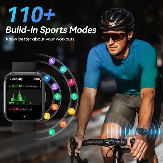 Alt view image 3 of 7 - Smart Watches for Men Android & iPhone, 1.8" Alexa Built-in Smartwatches Fitness Tracker Watch with Bluetooth Calls, IP68 Waterproof, Heart Rate/Sleep/SpO2 Monitor, 110 Sport Modes - Black