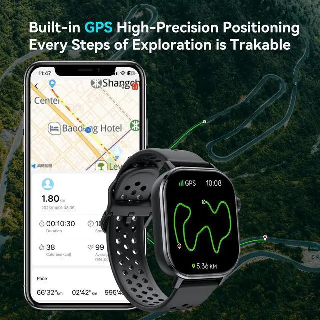 Alt view image 3 of 7 - Smart Watch GPS, 2.06"HD AMOLED Display Smartwatch for Men/Women(Answer/Make Call),110+ Workout Mode, 5 ATM Water-Resistance, Heart Rate/Sleep Monitor /Stress, Pedometer Running Watch for Android/iOS