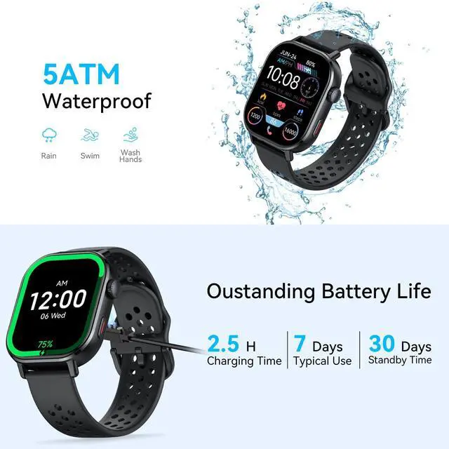 Alt view image 7 of 7 - Smart Watch GPS, 2.06"HD AMOLED Display Smartwatch for Men/Women(Answer/Make Call),110+ Workout Mode, 5 ATM Water-Resistance, Heart Rate/Sleep Monitor /Stress, Pedometer Running Watch for Android/iOS