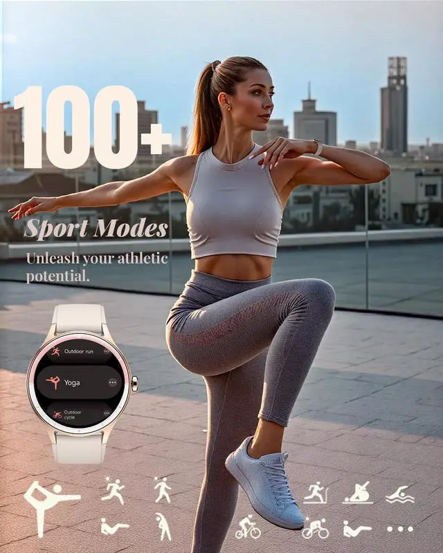 Alt view image 2 of 7 - Smart Watch for Women, Smartwatch Compatible Android and iOS Phone, Answer/Make Calls, Fitness Tracker/Step Counter/Running Watch, Sleep/Heart Rate Monitor, 100 Sports, IP68 Waterproof, Beige