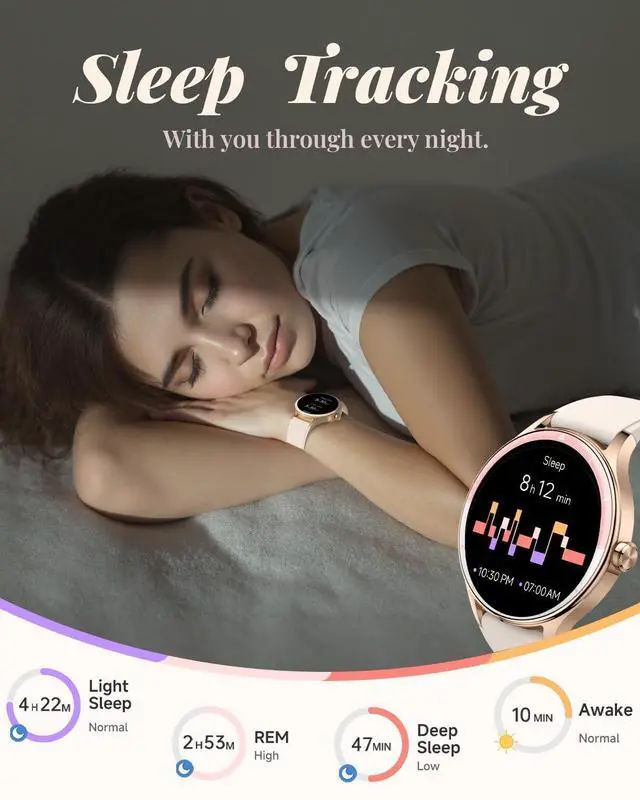 Alt view image 3 of 7 - Smart Watch for Women, Smartwatch Compatible Android and iOS Phone, Answer/Make Calls, Fitness Tracker/Step Counter/Running Watch, Sleep/Heart Rate Monitor, 100 Sports, IP68 Waterproof, Beige