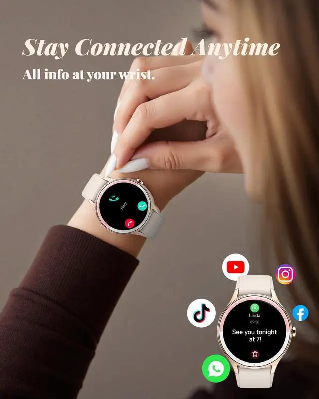 Alt view image 5 of 7 - Smart Watch for Women, Smartwatch Compatible Android and iOS Phone, Answer/Make Calls, Fitness Tracker/Step Counter/Running Watch, Sleep/Heart Rate Monitor, 100 Sports, IP68 Waterproof, Beige