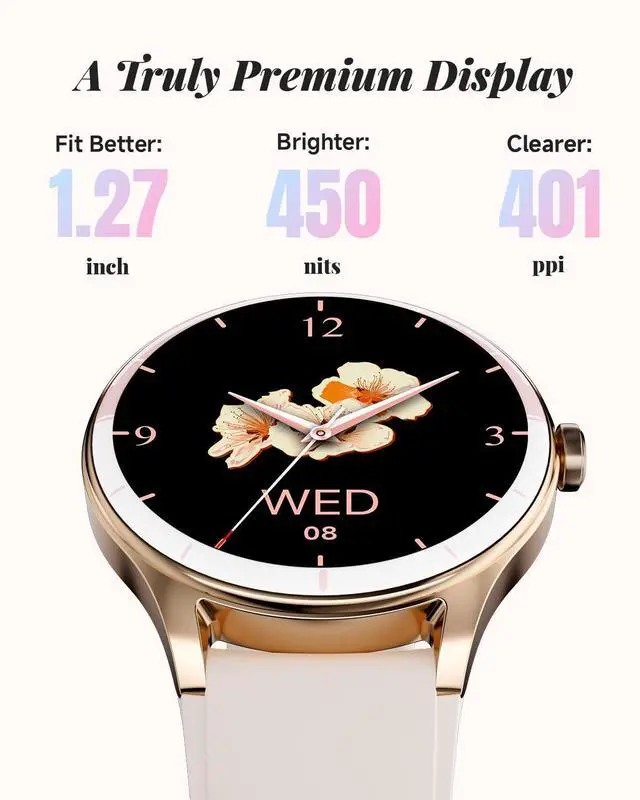 Alt view image 7 of 7 - Smart Watch for Women, Smartwatch Compatible Android and iOS Phone, Answer/Make Calls, Fitness Tracker/Step Counter/Running Watch, Sleep/Heart Rate Monitor, 100 Sports, IP68 Waterproof, Beige