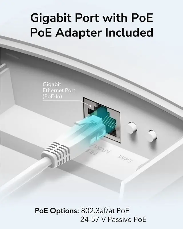 Alt view image 7 of 7 - Outdoor AC1200 Gigabit Wireless Access Point, Outdoor WiFi Extender, IP65 Water Proof, Gigabit RJ45, Beamforming, MU-MIMO, PoE Adapter Included, AP1300-Outdoor