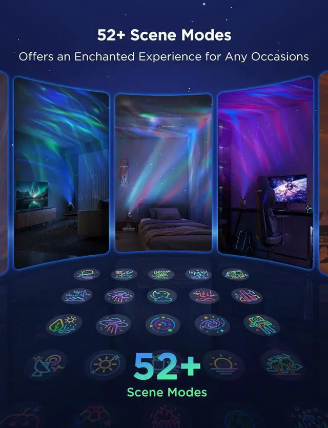 Alt view image 4 of 7 - Star Light Projector with 3 Aurora Flowing Effects, Star Projector Works with Matter, Alexa and Google Assistant, 16 Million Colors, 52 Scene Modes, Night Light Projector, Without Plug