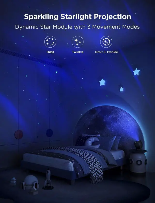 Alt view image 5 of 7 - Star Light Projector with 3 Aurora Flowing Effects, Star Projector Works with Matter, Alexa and Google Assistant, 16 Million Colors, 52 Scene Modes, Night Light Projector, Without Plug