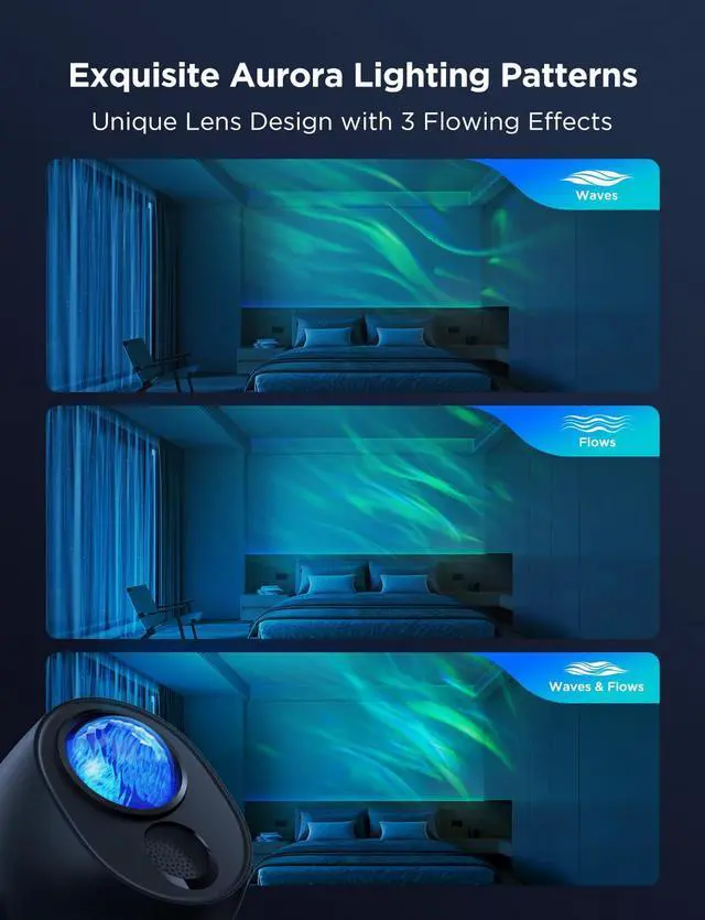 Alt view image 7 of 7 - Star Light Projector with 3 Aurora Flowing Effects, Star Projector Works with Matter, Alexa and Google Assistant, 16 Million Colors, 52 Scene Modes, Night Light Projector, Without Plug