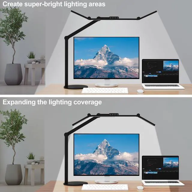 Alt view image 2 of 6 - Architect Desk Lamp with Atmosphere Lighting, Adjustable Led Desk Light for Home Office with Base, 24W Bright Auto Dimming Table Light with Rotatable Swing Arm for Workbench Computer