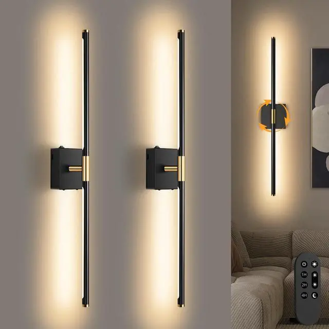 Main image of Wall Sconces Set of 2 Battery Operated, Wireless USB Rechargeable Wall Lights with Remote Control, 360° Rotation, 8000mAh LED Dimmable Picture Lamp for Living Room,Bedroom,Hallway (30in Black)