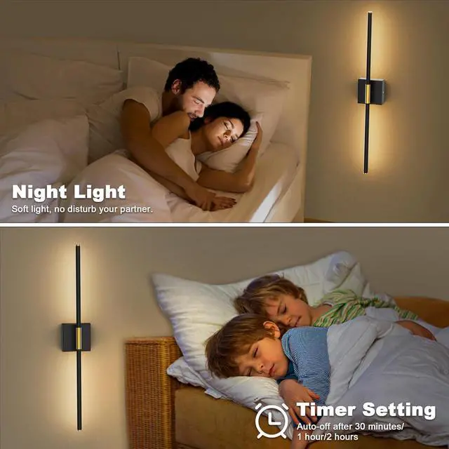 Alt view image 5 of 7 - Wall Sconces Set of 2 Battery Operated, Wireless USB Rechargeable Wall Lights with Remote Control, 360° Rotation, 8000mAh LED Dimmable Picture Lamp for Living Room,Bedroom,Hallway (30in Black)