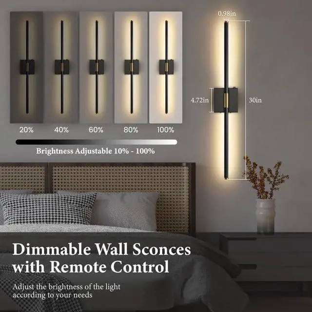 Alt view image 4 of 7 - Wall Sconces Set of 2 Battery Operated, Wireless USB Rechargeable Wall Lights with Remote Control, 360° Rotation, 8000mAh LED Dimmable Picture Lamp for Living Room,Bedroom,Hallway (30in Black)