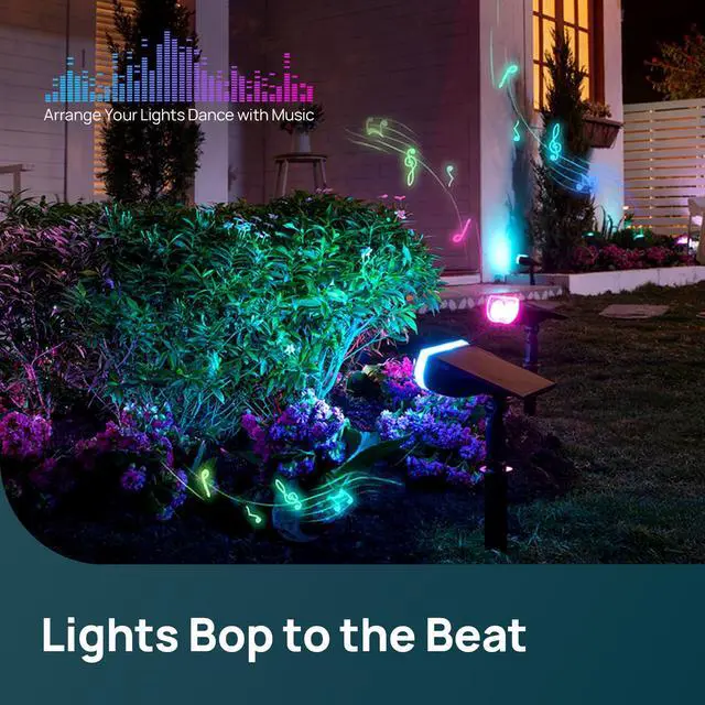 Alt view image 4 of 7 - Smart Solar Spot Lights Outdoor SL5C, Solar Spotlight Waterproof Color Changing APP/Voice Control Landscape Lighting, IP67 Outdoor Lights for Yard, Garden, Pathway(8 Pack)