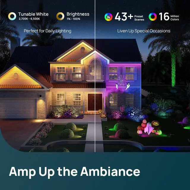 Alt view image 5 of 7 - Smart Solar Spot Lights Outdoor SL5C, Solar Spotlight Waterproof Color Changing APP/Voice Control Landscape Lighting, IP67 Outdoor Lights for Yard, Garden, Pathway(8 Pack)