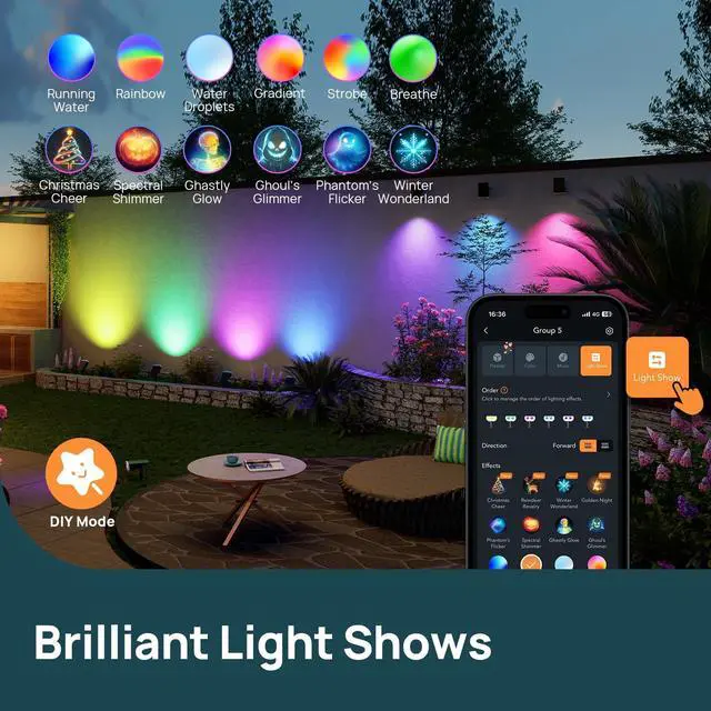 Alt view image 2 of 7 - Smart Solar Spot Lights Outdoor SL5C, Solar Spotlight Waterproof Color Changing APP/Voice Control Landscape Lighting, IP67 Outdoor Lights for Yard, Garden, Pathway(8 Pack)