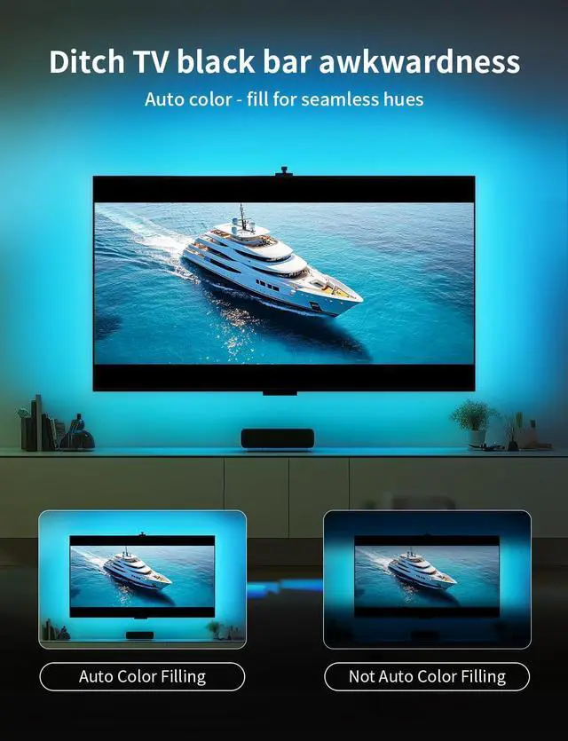 Alt view image 4 of 7 - Smart TV LED Backlight with Camera, 16.4ft LED Strip Lights Sync to Screen & Music, Color Changing Lights for TV, Works with Alexa & Google Assistant, App Control