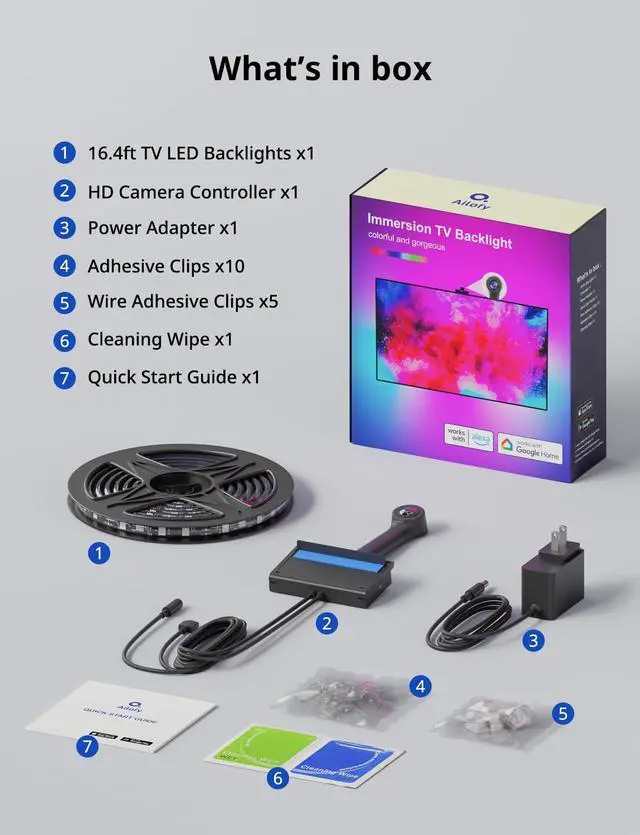 Alt view image 7 of 7 - Smart TV LED Backlight with Camera, 16.4ft LED Strip Lights Sync to Screen & Music, Color Changing Lights for TV, Works with Alexa & Google Assistant, App Control