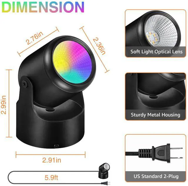 Alt view image 7 of 7 - 6W RGBW Up Lights Indoor Christmas Spotlight Indoor LED Color Changing Uplighting Indoor with Remote 120V Spot Lights Indoor Plug in Floor Spotlight Indoor for Plant Picture Party, 4 Pack
