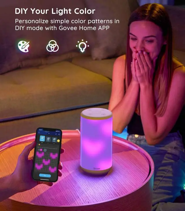 Alt view image 2 of 7 - RGBIC Table Lamp, Smart Lamp Work with Alexa, LED Lamp with Music Sync and 43 Scene Modes, Color Changing Lamp for Bedroom Decor, Dimmable Night Light (Corded Electric)