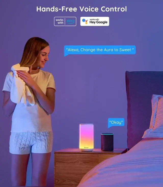 Alt view image 3 of 7 - RGBIC Table Lamp, Smart Lamp Work with Alexa, LED Lamp with Music Sync and 43 Scene Modes, Color Changing Lamp for Bedroom Decor, Dimmable Night Light (Corded Electric)