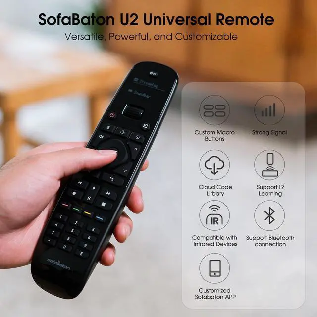 Alt view image 2 of 7 - U2 Universal Remote with Backlit Button, All in One Universal Remote Control with App Control, Custom Macros, Compatible with Smart TVs,Sound Bar and DVD/Blu-ray Players, and More