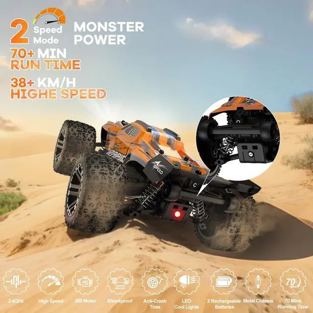 Alt view image 4 of 6 - Remote Control Car, High Speed All Terrain Off Road Fast RC Cars with 2.4 GHz,1:20 Scale Max 38 KPH 4WD Waterproof Electric RC Truck Toys, Christmas Birthday Gifts for Adults & Teen Boys