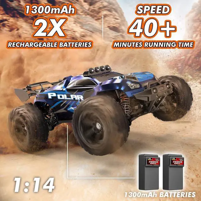 Alt view image 2 of 7 - Rc Cars 1:14 All Terrain RC Car for Adults & Boys, 4WD Off-Road RC Truck High Speed Fast 40+ KPH, 4X4 Waterproof Remote Control Car with 2 Rechargeable 1300 mAh Batteries