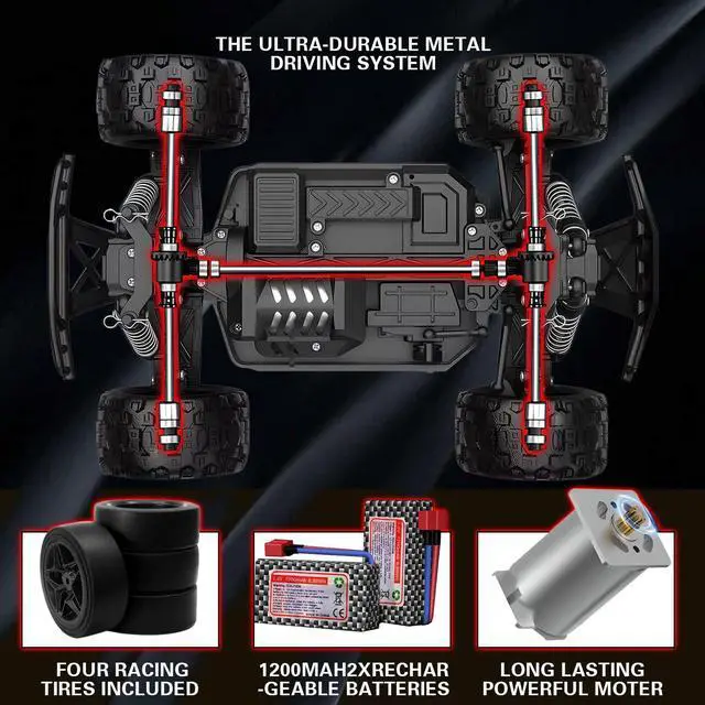 Alt view image 3 of 7 - 1:18 Scale All Terrain RC Cars, 40km/h High Speed Remote Control Car, 2.4Ghz RC Car Toys Gifts for Kids and Adults, 4WD Electric Vehicle with 2 Rechargeable Batteries, Off Road Monster Truck