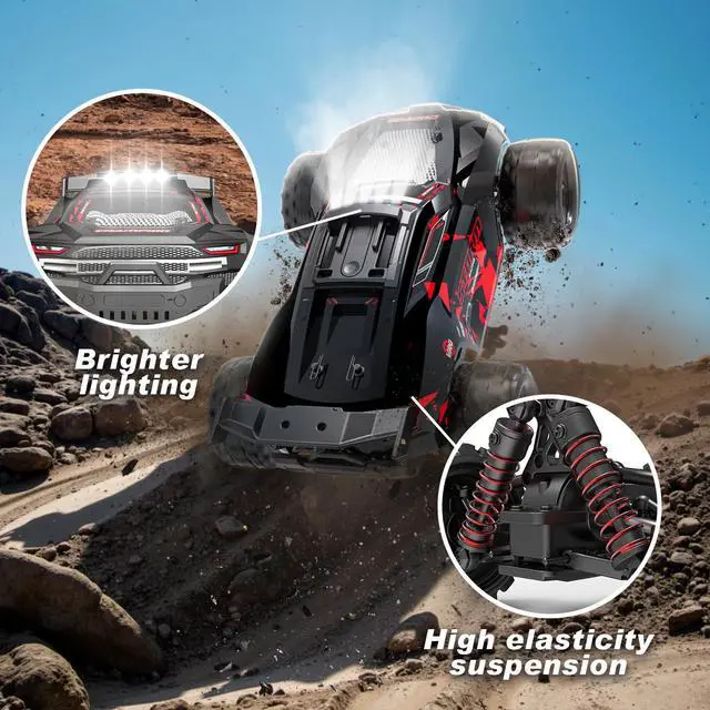 Alt view image 5 of 7 - 1:18 Scale All Terrain RC Cars, 40km/h High Speed Remote Control Car, 2.4Ghz RC Car Toys Gifts for Kids and Adults, 4WD Electric Vehicle with 2 Rechargeable Batteries, Off Road Monster Truck