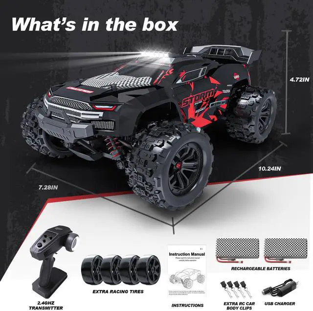 Alt view image 6 of 7 - 1:18 Scale All Terrain RC Cars, 40km/h High Speed Remote Control Car, 2.4Ghz RC Car Toys Gifts for Kids and Adults, 4WD Electric Vehicle with 2 Rechargeable Batteries, Off Road Monster Truck