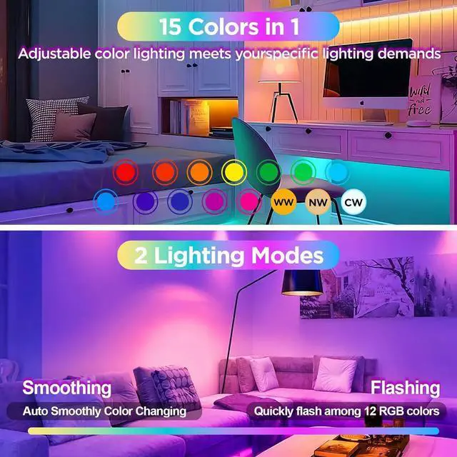 Alt view image 2 of 7 - Rechargeable Battery Operated Light Bulb with Remote & Timer, Dimmable Backup Magnetic LED Bulb with 15 Colors, Wireless Puck Light Bulb for Wall Sconce Lamps, Non-Hardwired, 2-Pack