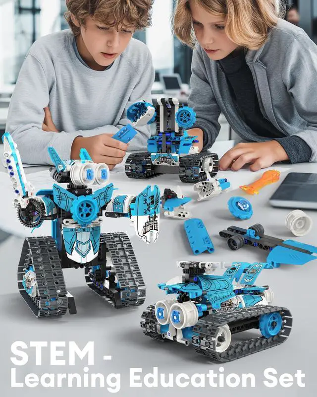 Alt view image 3 of 6 - 5 in 1 STEM RC Robot Building Kit, 398PCS APP & Remote Control Blocks DIY Engineering Robotics, Erector Science Set , Educational Learn Toys Gift for Boys & Girls