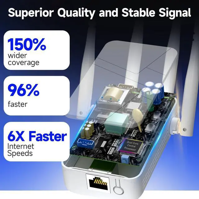 Alt view image 3 of 7 - 2025 WiFi Extender Signal Booster for Home, 15000sq.ft Wireless Internet Repeater, Long Range WiFi Booster and Signal Amplifier w/Ethernet Port, WiFi Router Extender Support 99% Devices, 1-Tap Setup