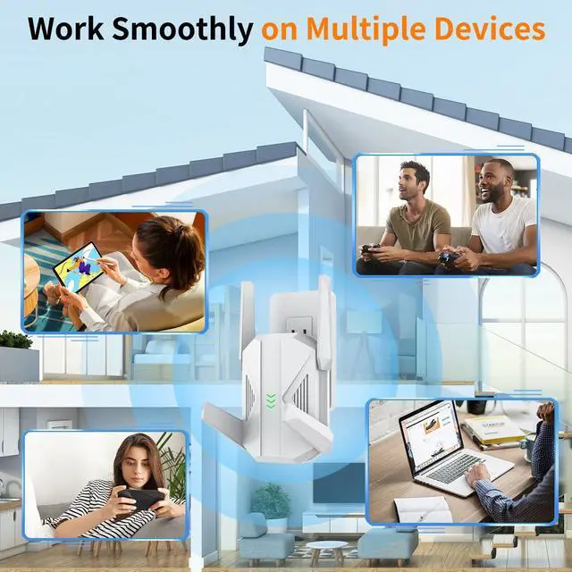 Alt view image 6 of 6 - 2025 AC2100 WiFi Extender - WiFi Extender Signal Booster with Gigabit Ethernet Port, WiFi Booster Dual-Band(5.8G&2.4G) Coverage to 12888 sp.ft, Faster Speed, Compatible with Multiple Devices