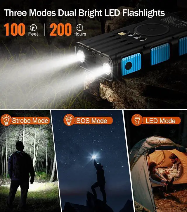 Alt view image 6 of 7 - Power Bank Wireless Charger 45800mAh Built in Hand Crank and 4 Cables 15W Fast Charging Power Bank 7 Outputs & 4 Inputs Solar Portable Charger, SOS/Strobe/Strong Flashlights, Compass