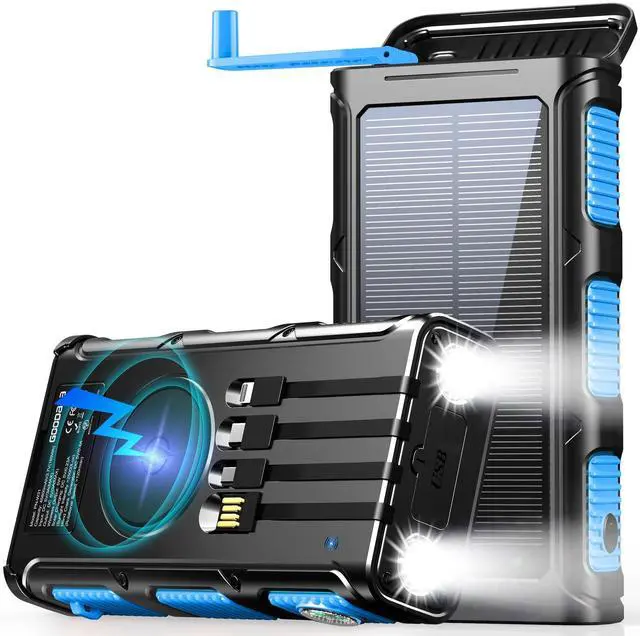 Main image of Power Bank Wireless Charger 45800mAh Built in Hand Crank and 4 Cables 15W Fast Charging Power Bank 7 Outputs & 4 Inputs Solar Portable Charger, SOS/Strobe/Strong Flashlights, Compass