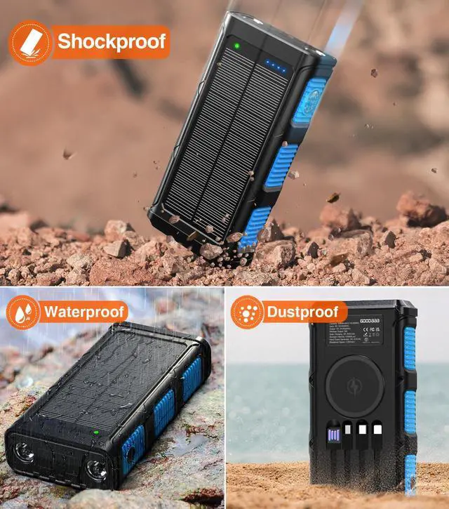 Alt view image 7 of 7 - Power Bank Wireless Charger 45800mAh Built in Hand Crank and 4 Cables 15W Fast Charging Power Bank 7 Outputs & 4 Inputs Solar Portable Charger, SOS/Strobe/Strong Flashlights, Compass