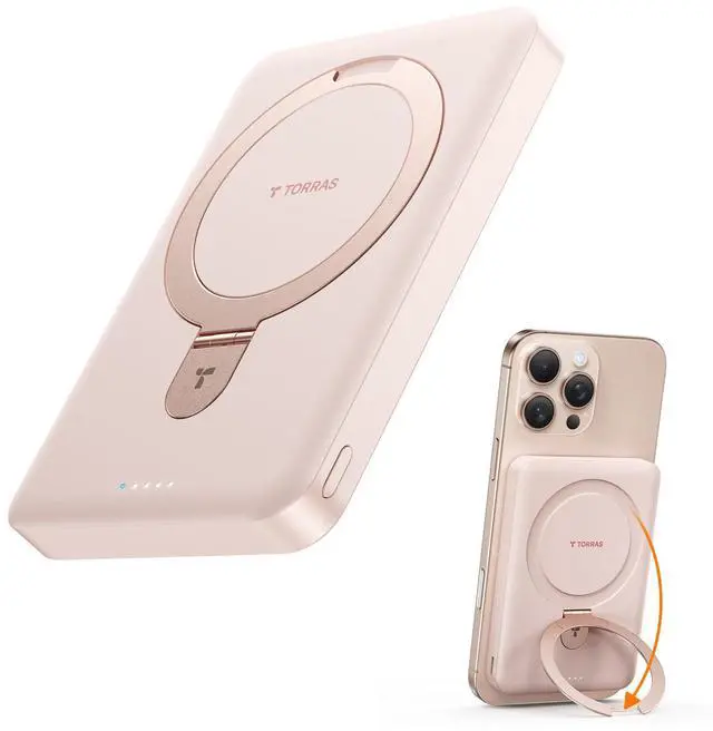 Main image of 10000mAh Magnetic Portable Charger Power Bank for iPhone, Fast Charging Travel Essential Wireless Battery Pack OStand Compatible with Magsafe, i Phone 16 Pro Max,Pro,15,14,13,12, Rose Gold