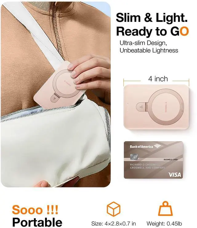 Alt view image 4 of 7 - 10000mAh Magnetic Portable Charger Power Bank for iPhone, Fast Charging Travel Essential Wireless Battery Pack OStand Compatible with Magsafe, i Phone 16 Pro Max,Pro,15,14,13,12, Rose Gold