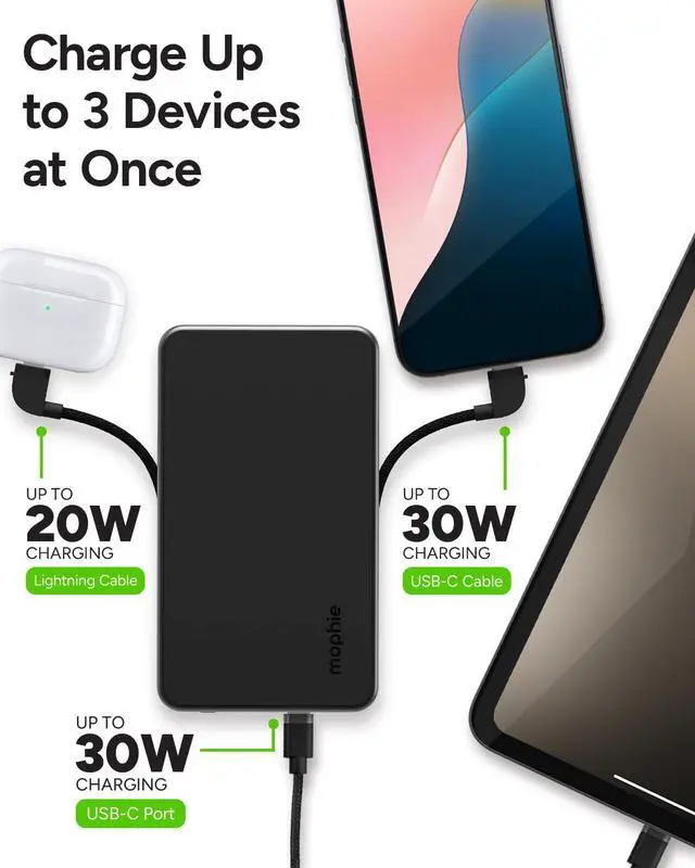 Alt view image 3 of 7 - Powerstation Plus Ultra 10,000mAh Power Bank - Integrated USB-C and Lightning Cables and Foldable Wall Prongs  Fast Charging for Smartphones, Tablets, and More